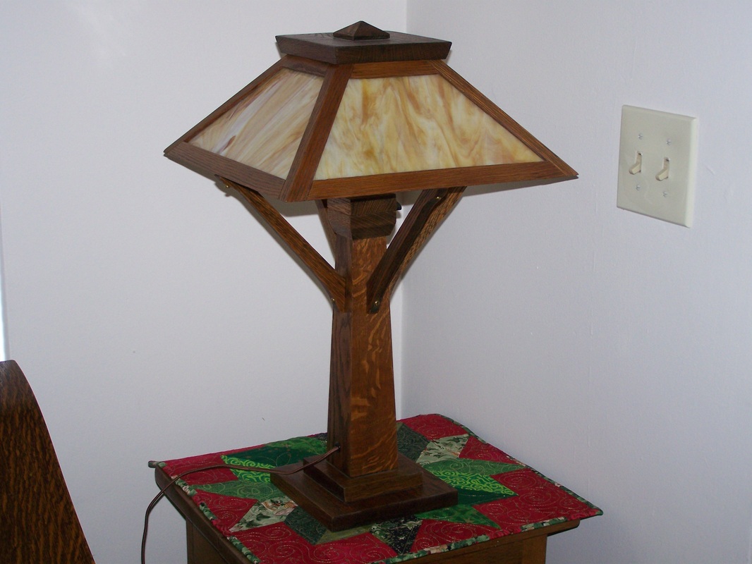 Antique Mission Oak table lamp with 